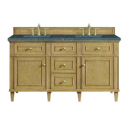 James Martin Vanities 60'' Double Vanity, Light Natural Oak w/ 3 CM Parisien Bleu Quartz Top 424-V60D-LNO-3PBL